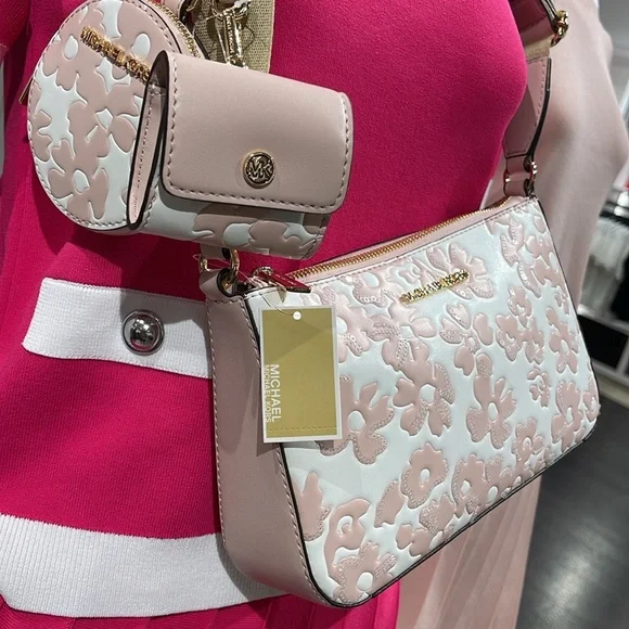 Michael Kors Jet Set Sm Sequined Floral Print Crossbody Case for Apple Airpods P - Picture 14 of 16